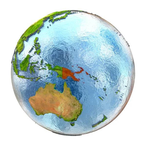 전체 지구에 빨간색에서 파푸아 뉴 기니 — 스톡 사진