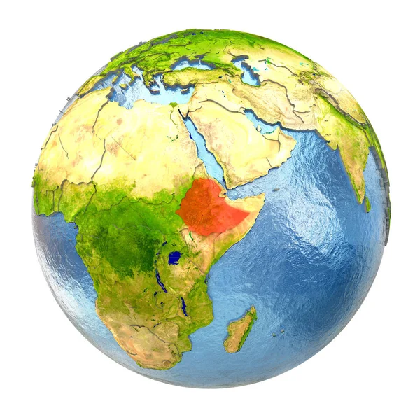 Ethiopia in red on full Earth — Stock Photo, Image