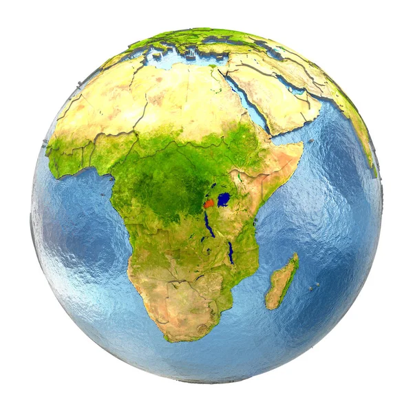 Ruanda tam dünya üzerindeki kırmızı — Stok fotoğraf