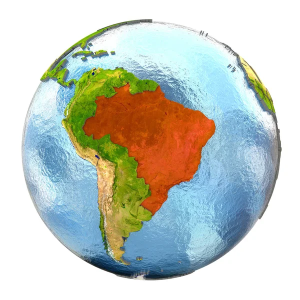 Brasilien in Rot auf voller Erde — Stockfoto
