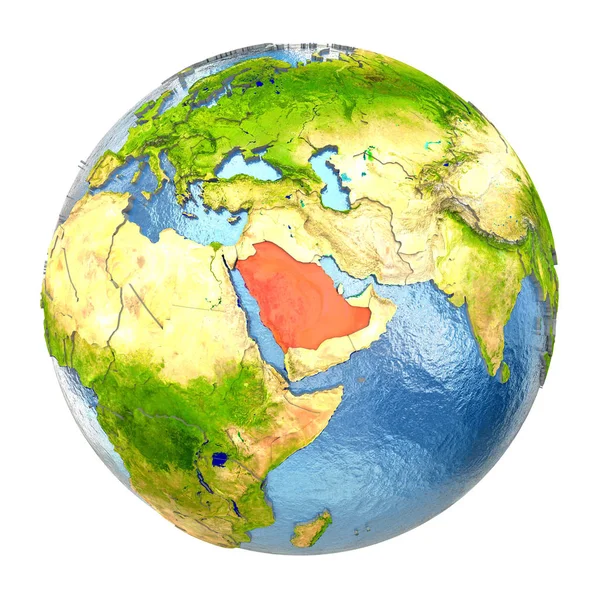 Suudi Arabistan tam dünya üzerindeki kırmızı — Stok fotoğraf