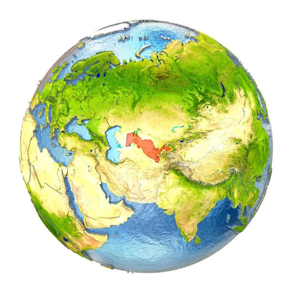 Uzbekistan in rosso sulla Terra intera — Foto Stock