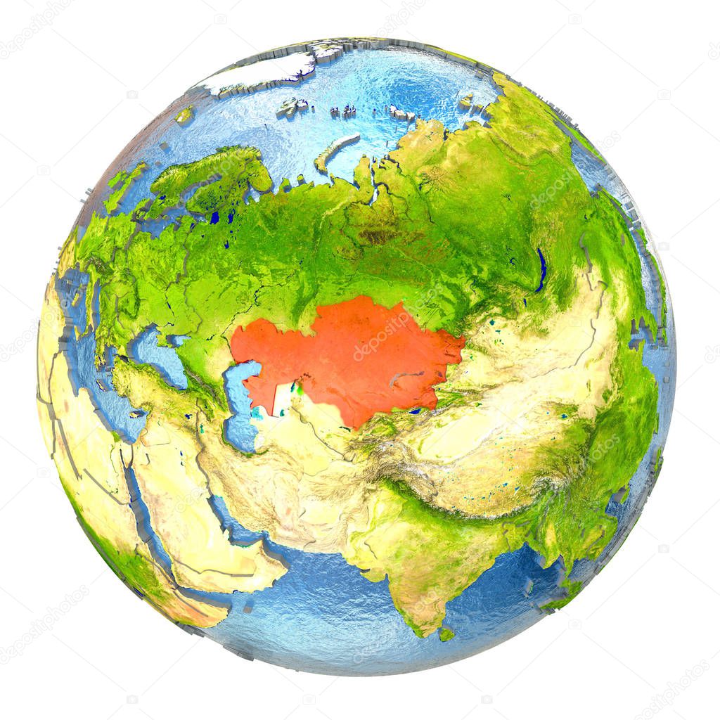 Kazakhstan in red on full Earth