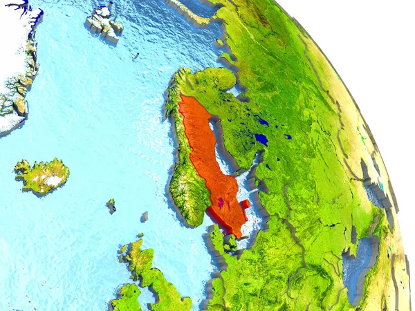 Sverige på jorden i rött — Stockfoto