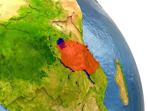 Tanzania di Bumi dalam merah — Stok Foto
