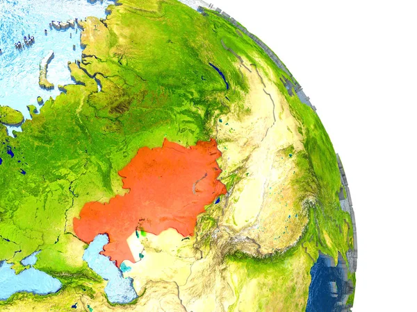 빨간색으로 지구에 카자흐스탄 — 스톡 사진