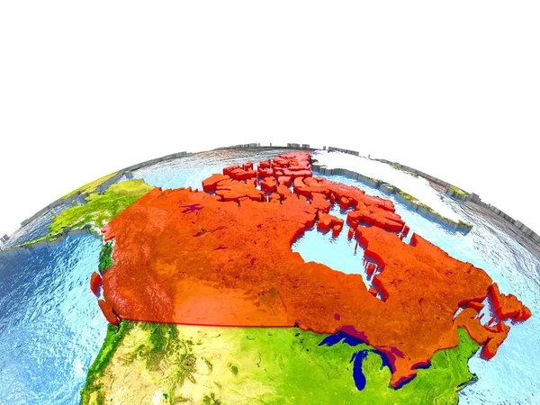 빨간색으로 지구에 캐나다 — 스톡 사진