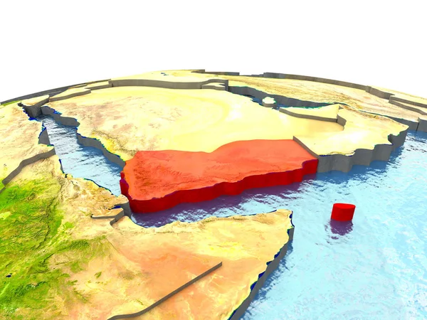 Yemen sulla Terra in rosso — Foto Stock