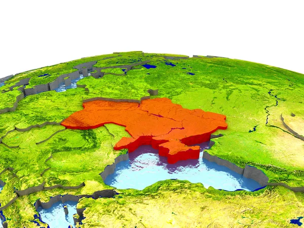 Oekraïne op aarde in het rood — Stockfoto
