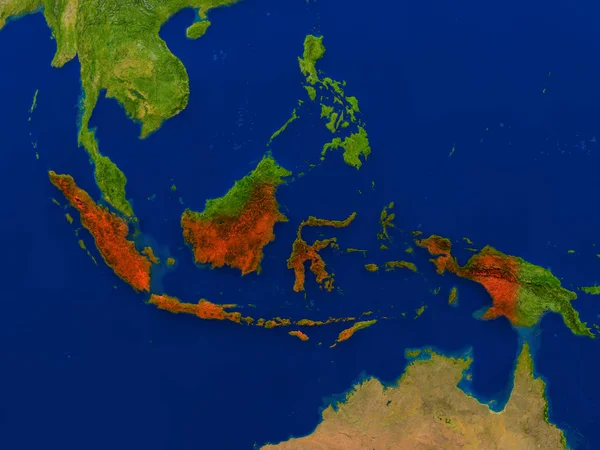 Indonesië vanuit de ruimte in het rood — Stockfoto