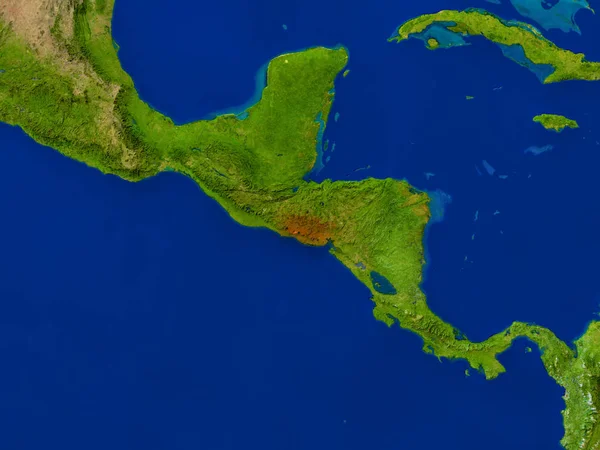 El Salvador vanuit de ruimte in het rood — Stockfoto