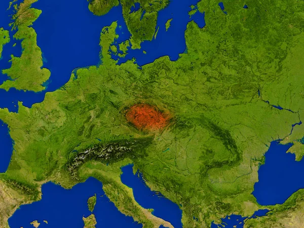 Czech republic from space in red — Stock Photo, Image