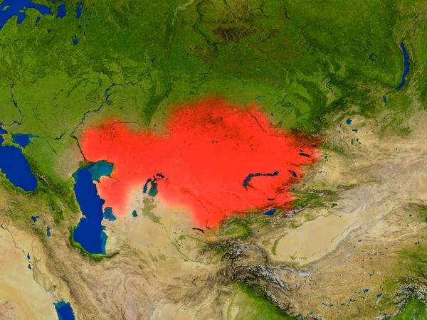 Kazakstan från rymden i rött — Stockfoto
