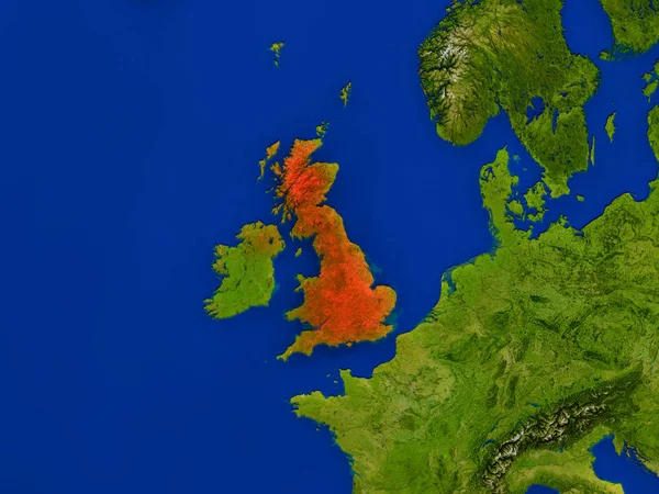 United Kingdom from space in red — Stock Photo, Image