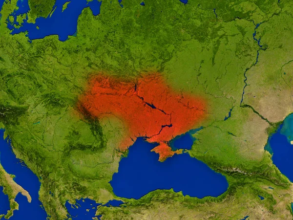 Україна з космосу в червоний колір — стокове фото