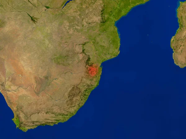 Swaziland vanuit de ruimte in het rood — Stockfoto