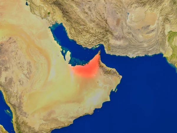 Emirados Árabes Unidos do espaço em vermelho — Fotografia de Stock