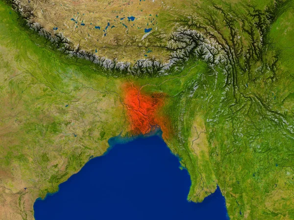 Bangladesh from space in red — Stock Photo, Image