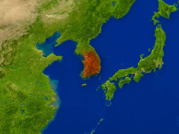 Corea del Sur desde el espacio en rojo — Foto de Stock