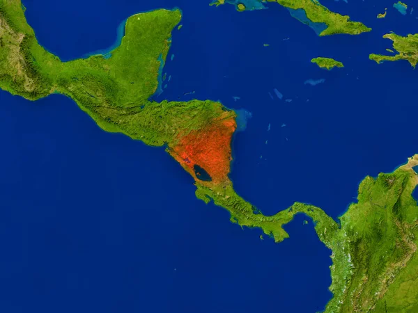 Nicaragua from space in red — Stock Photo, Image