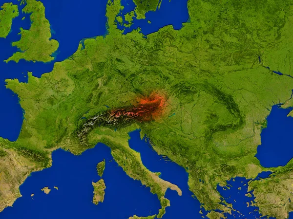Австрия из космоса в красном — стоковое фото