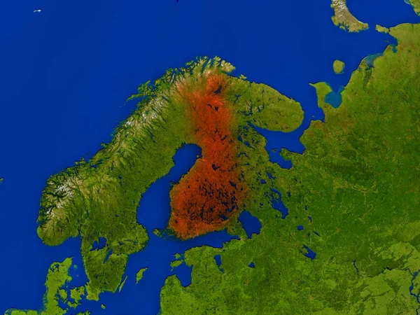 Finland vanuit de ruimte in het rood — Stockfoto