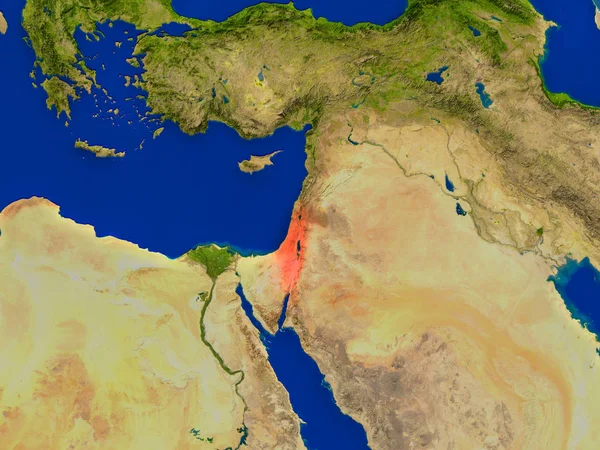 Israel from space in red — Stock Photo, Image
