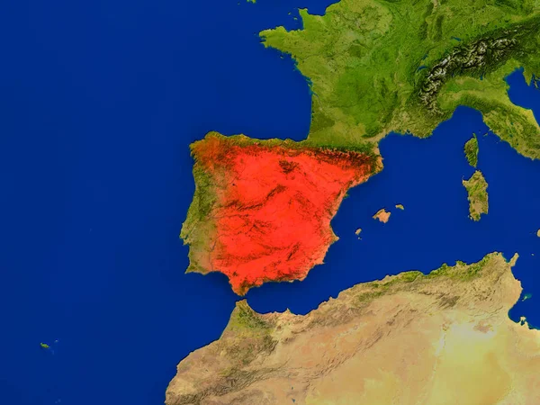 Hiszpania z kosmosu na czerwono — Zdjęcie stockowe