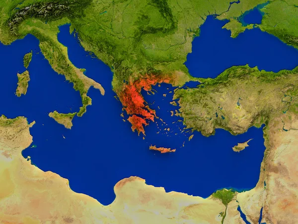 Greece from space in red — Stock Photo, Image