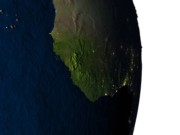 Guinee vanuit de ruimte tijdens de schemering — Stockfoto