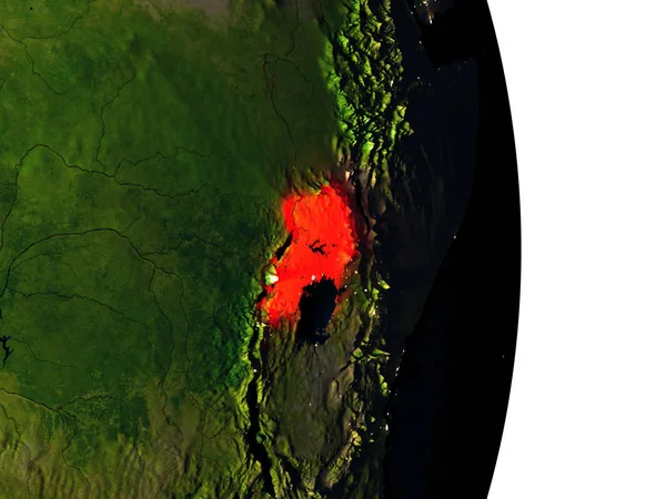 Oeganda vanuit de ruimte tijdens de schemering — Stockfoto