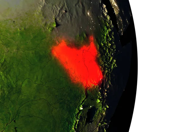 Südsudan aus dem All in der Dämmerung — Stockfoto