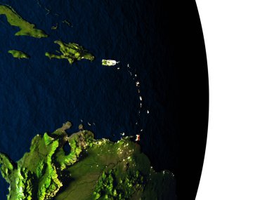 Caribbean akşam karanlığı sırasında uzaydan