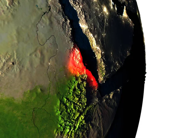Eritrea vanuit de ruimte tijdens de schemering — Stockfoto