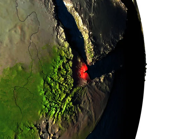 Djibouti vanuit de ruimte tijdens de schemering — Stockfoto