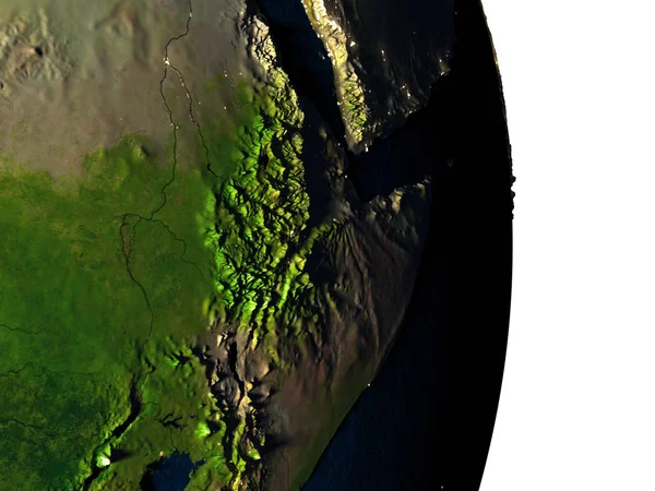 Etiópia a partir do espaço durante o anoitecer — Fotografia de Stock