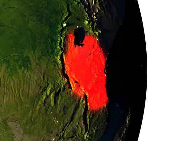 Tanzania vanuit de ruimte tijdens de schemering — Stockfoto