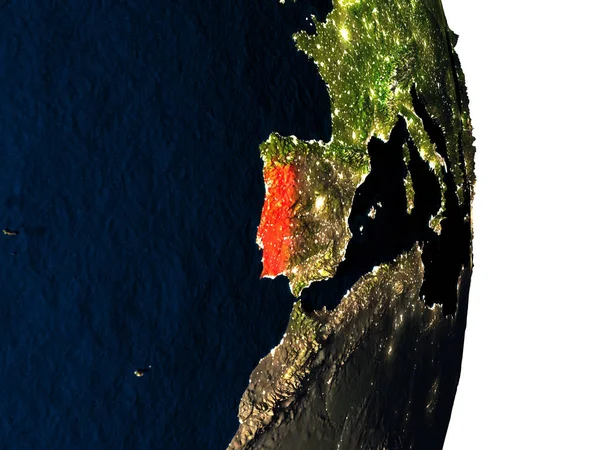 Portugal vanuit de ruimte tijdens de schemering — Stockfoto