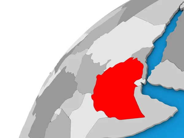Ethiopia on globe in red — Stock Photo, Image