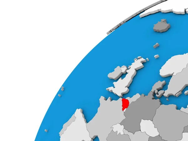Belgium on globe in red — Stock Photo, Image