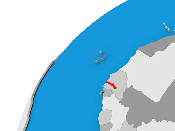 Gambia auf Globus in Rot — Stockfoto