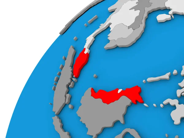 Malásia no globo em vermelho — Fotografia de Stock