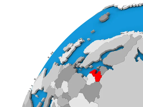 Latvia on globe in red — Stock Photo, Image