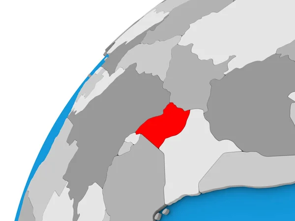 Uganda on globe in red — Stock Photo, Image