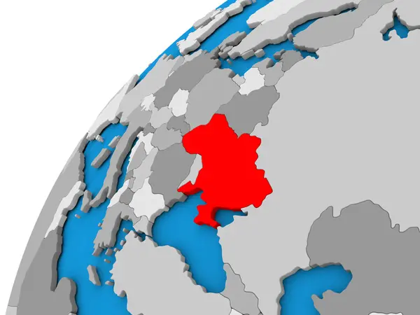 Ukraine on globe in red — Stock Photo, Image