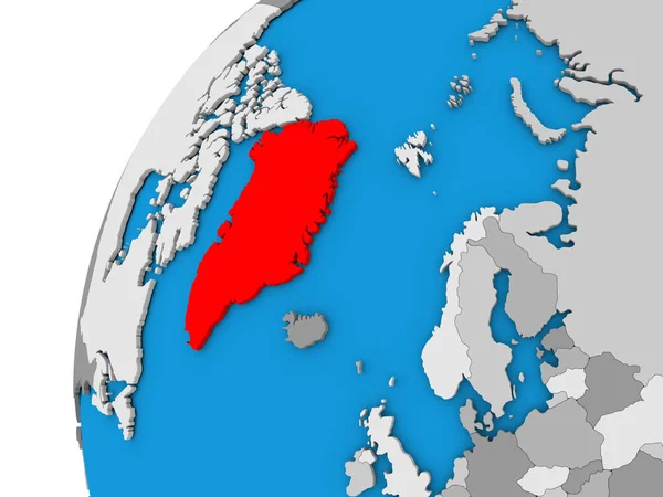 Гренландия на земном шаре в красном — стоковое фото