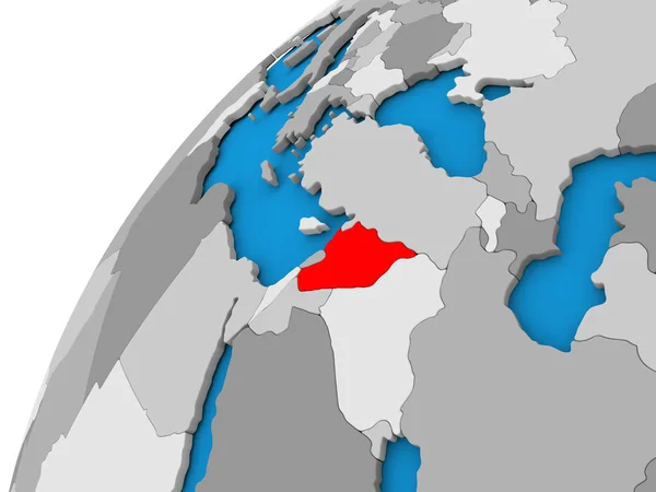 Syrië op wereldbol in het rood — Stockfoto