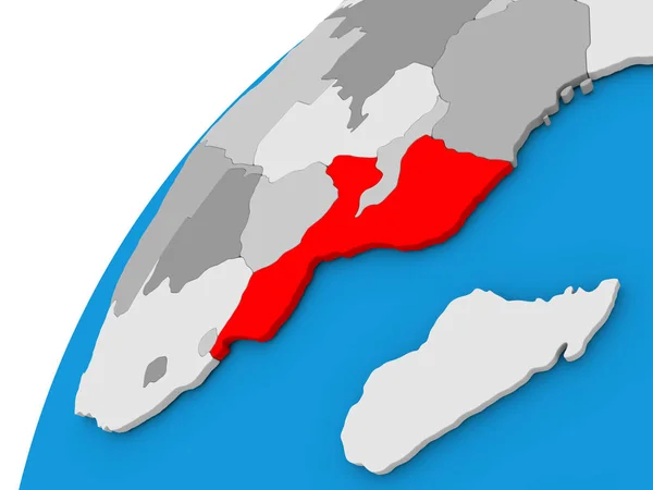 Mozambik na świecie w kolorze czerwonym — Zdjęcie stockowe