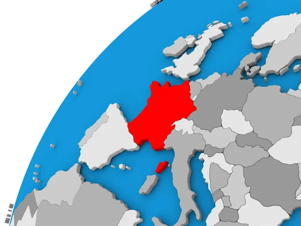 Francja na świecie w kolorze czerwonym — Zdjęcie stockowe