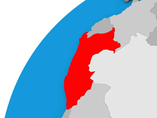 Peru auf Globus in Rot — Stockfoto